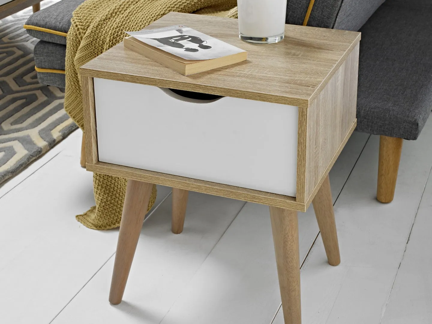 End Table with Drawer - White, Oak image