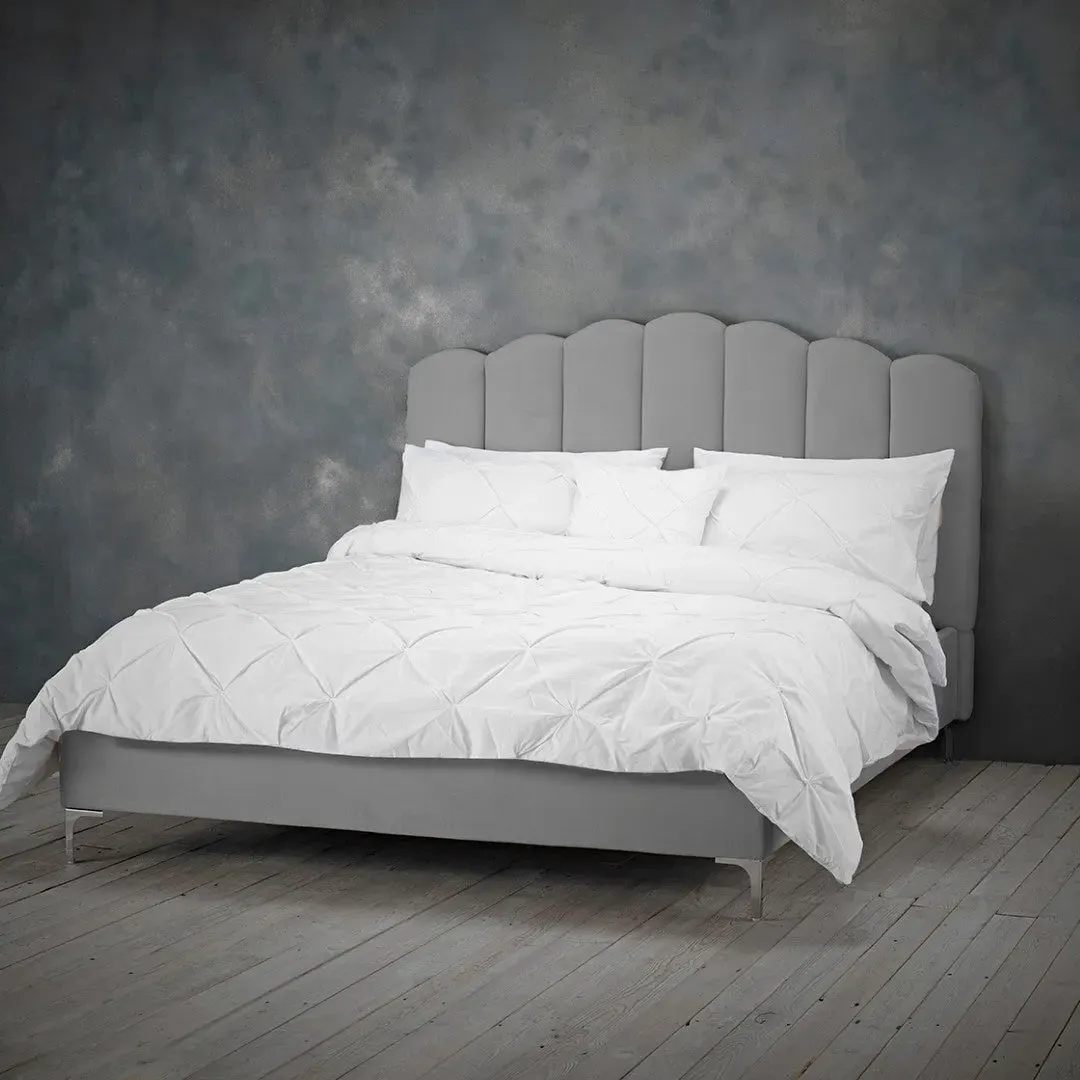 King Size Bed Frame with Fluted Design - Silver, Velvet