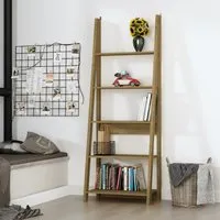 Ladder Bookcase with 4 Shelves - Oak, Wood