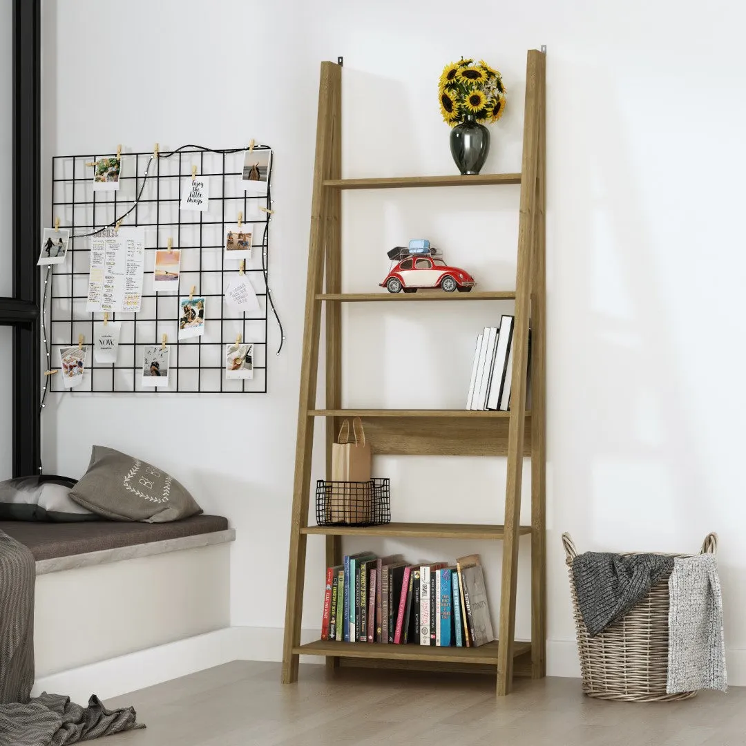 Ladder Bookcase with 4 Shelves - Oak, Wood