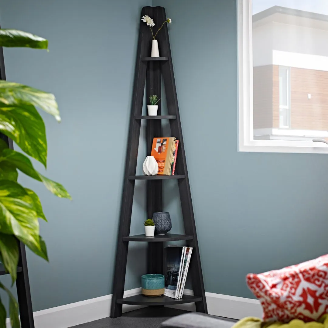 Ladder Bookcase with 5 Shelves - Black, Wood