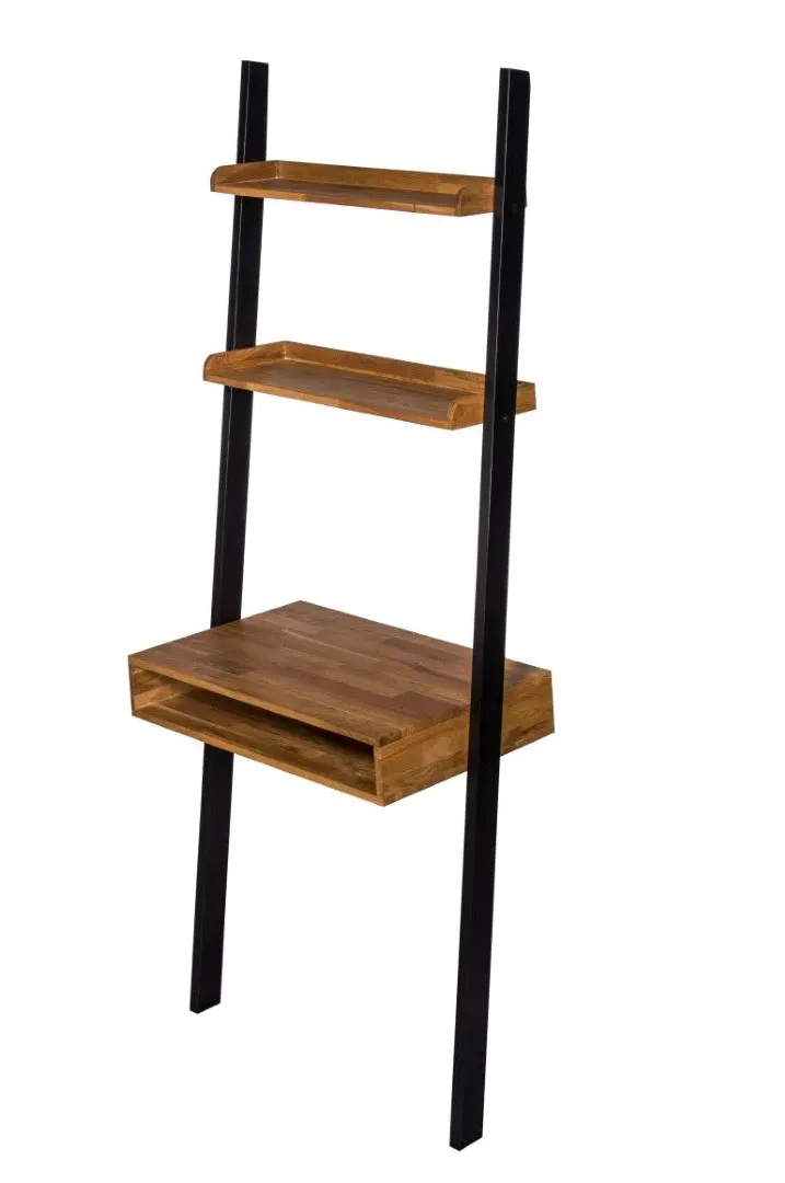 Ladder Desk with Shelves - Black, Oak Wood image