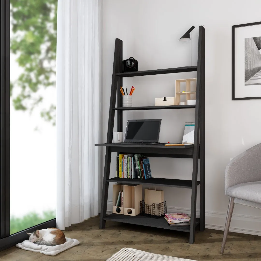 Ladder Desk with Shelving - Black, Wood