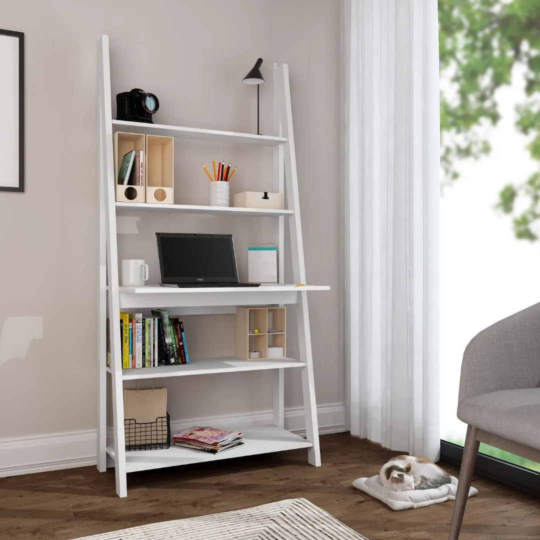 Ladder Desk with Shelving - White, Wood