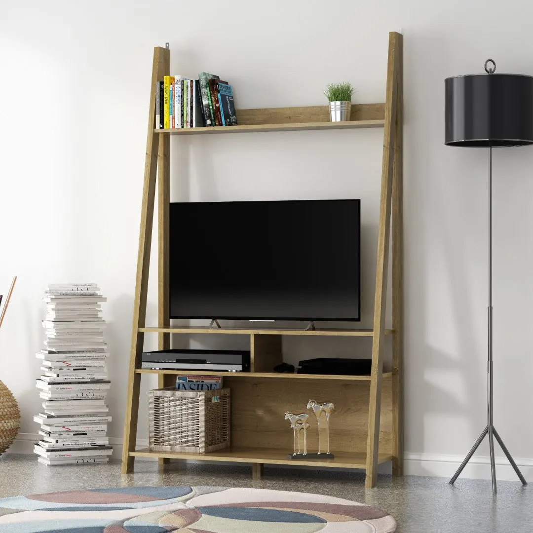 Ladder TV Unit with 3 Shelves - Oak, Wood