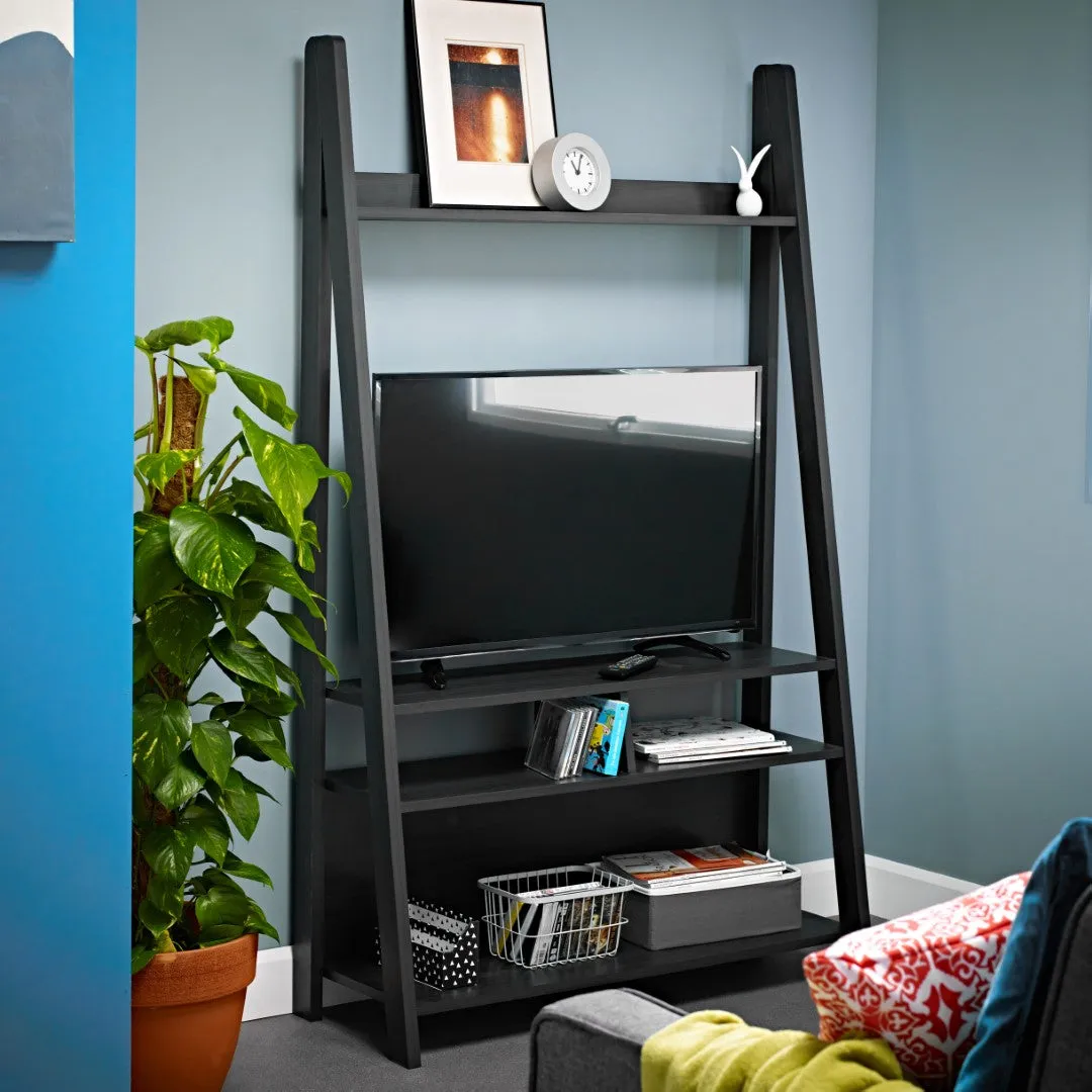 Ladder TV Unit with Shelving - Black, Wood
