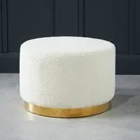 Large Pouffe with Gold Frame - Ivory, Shearling