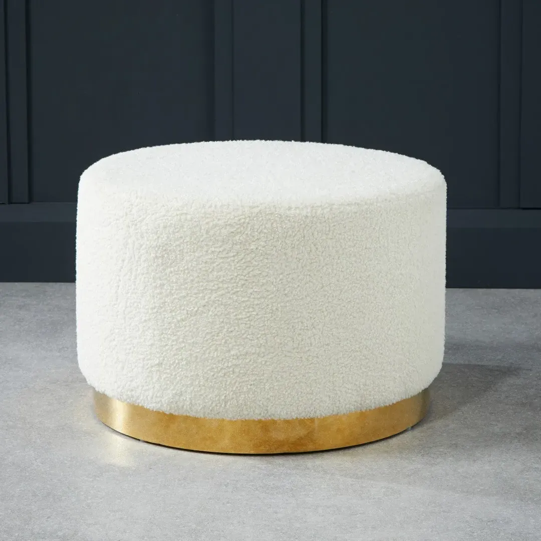 Large Pouffe with Gold Frame - Ivory, Shearling
