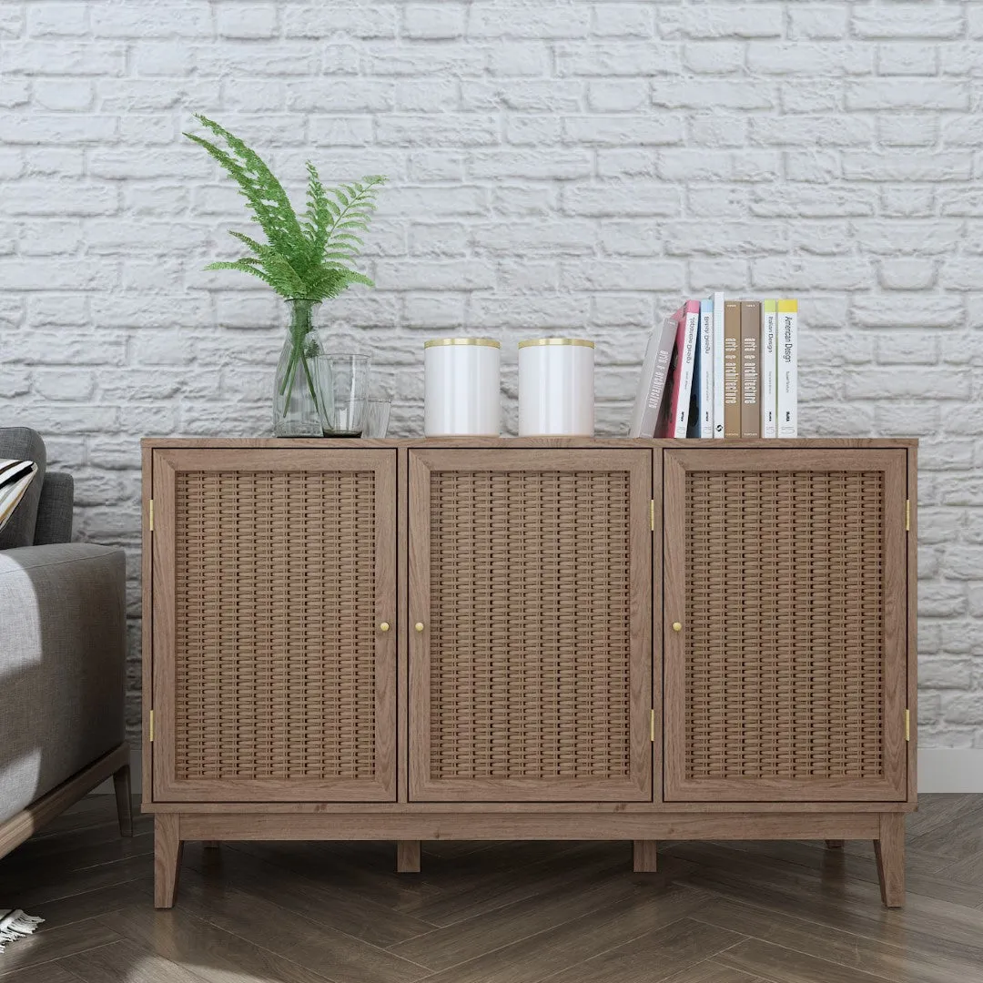 Large Sideboard with Rattan Front - Oak, Wood