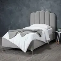 Single Bed Frame with Fluted Design - Silver, Velvet