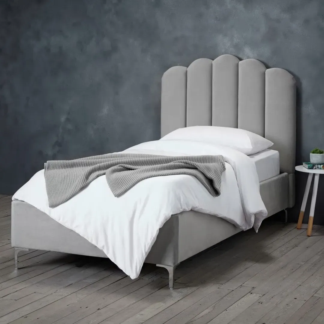 Single Bed Frame with Fluted Design - Silver, Velvet image