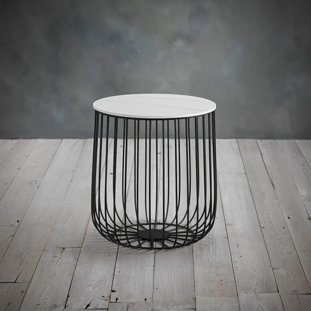 Small Cage Table with Storage - Marble Effect, MDF