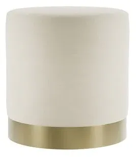 Small Pouffe with Gold Base - Cream, Velvet