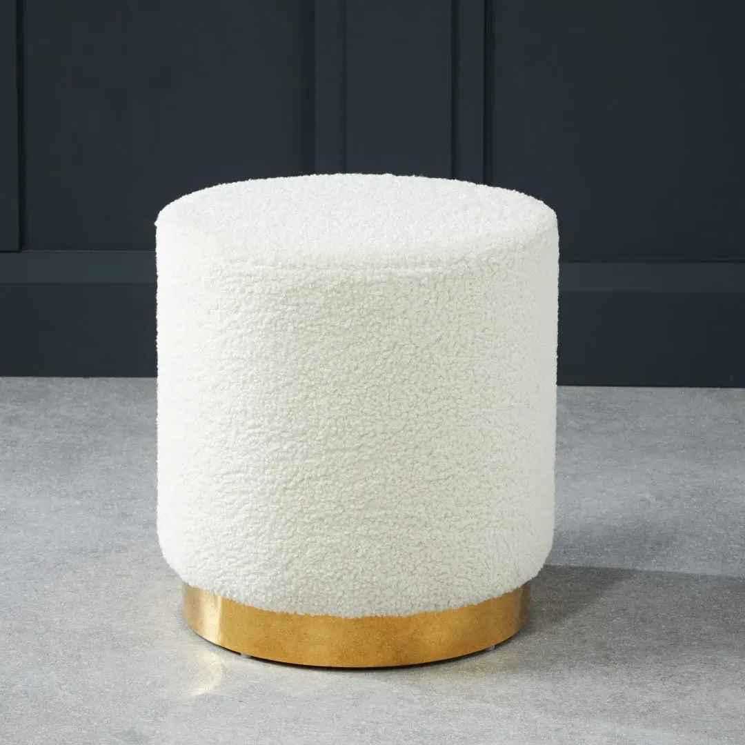 Small Pouffe with Gold Frame - Ivory, Shearling image
