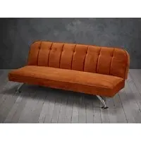 Sofa Bed with Chrome Legs - Orange, Velvet