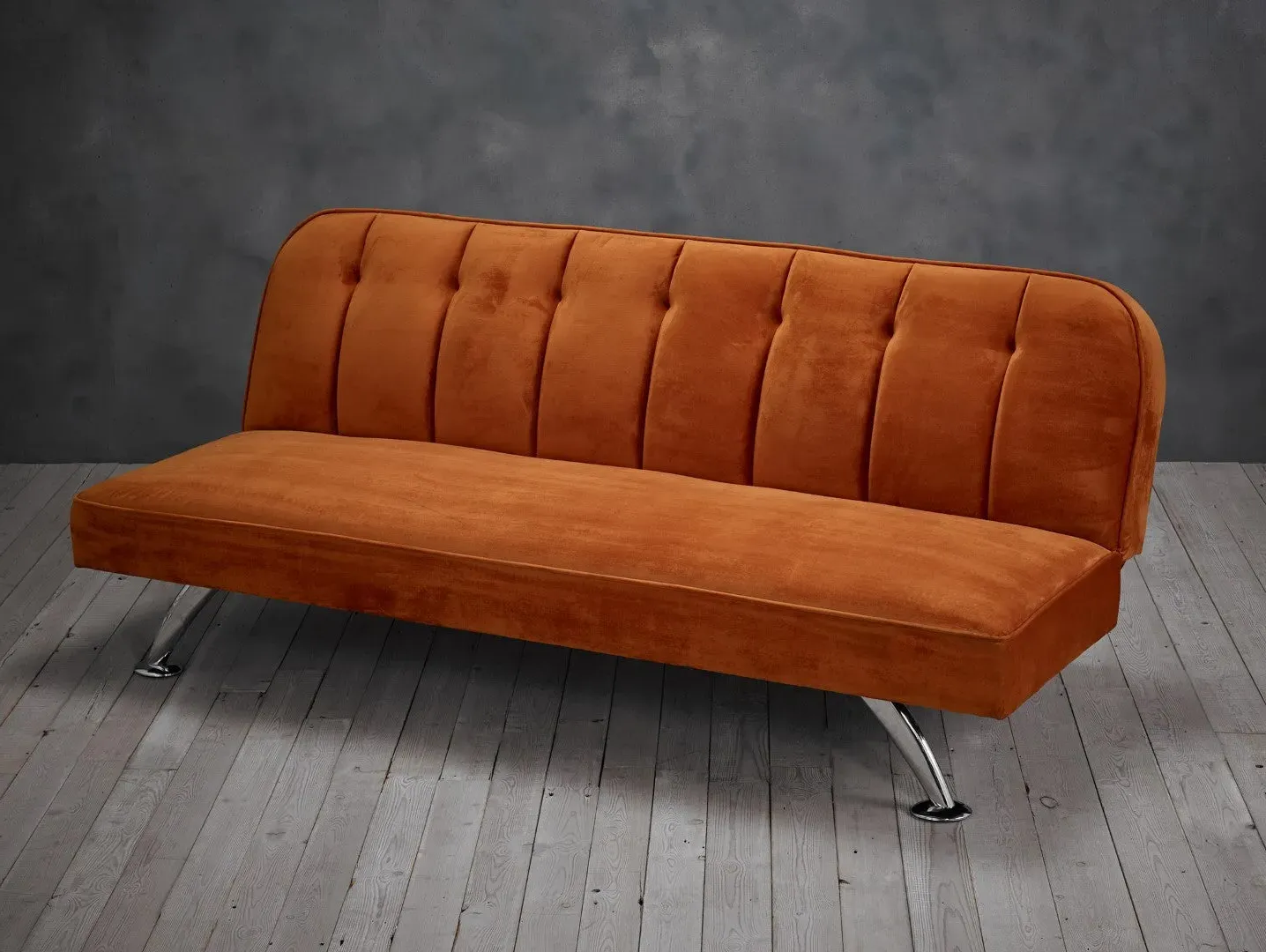 Sofa Bed with Chrome Legs - Orange, Velvet