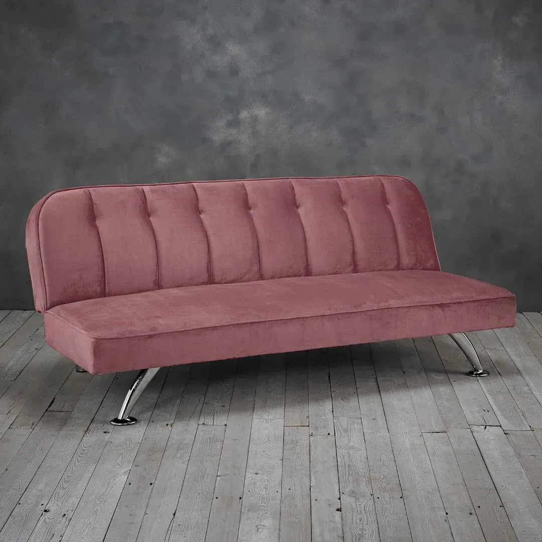 Sofa Bed with Chrome Legs - Pink, Velvet