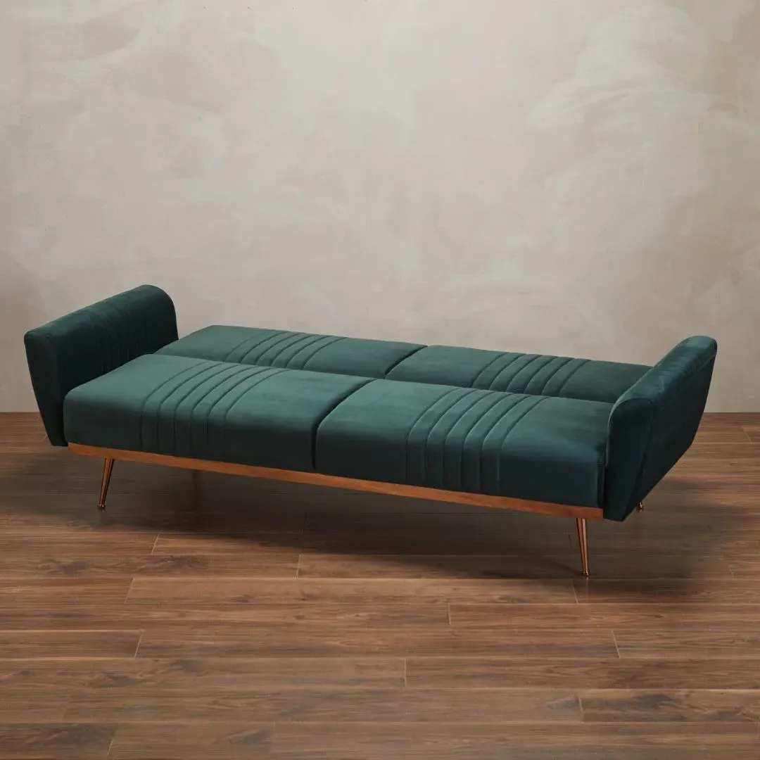 Sofa Bed with Copper Base - Green, Velvet image