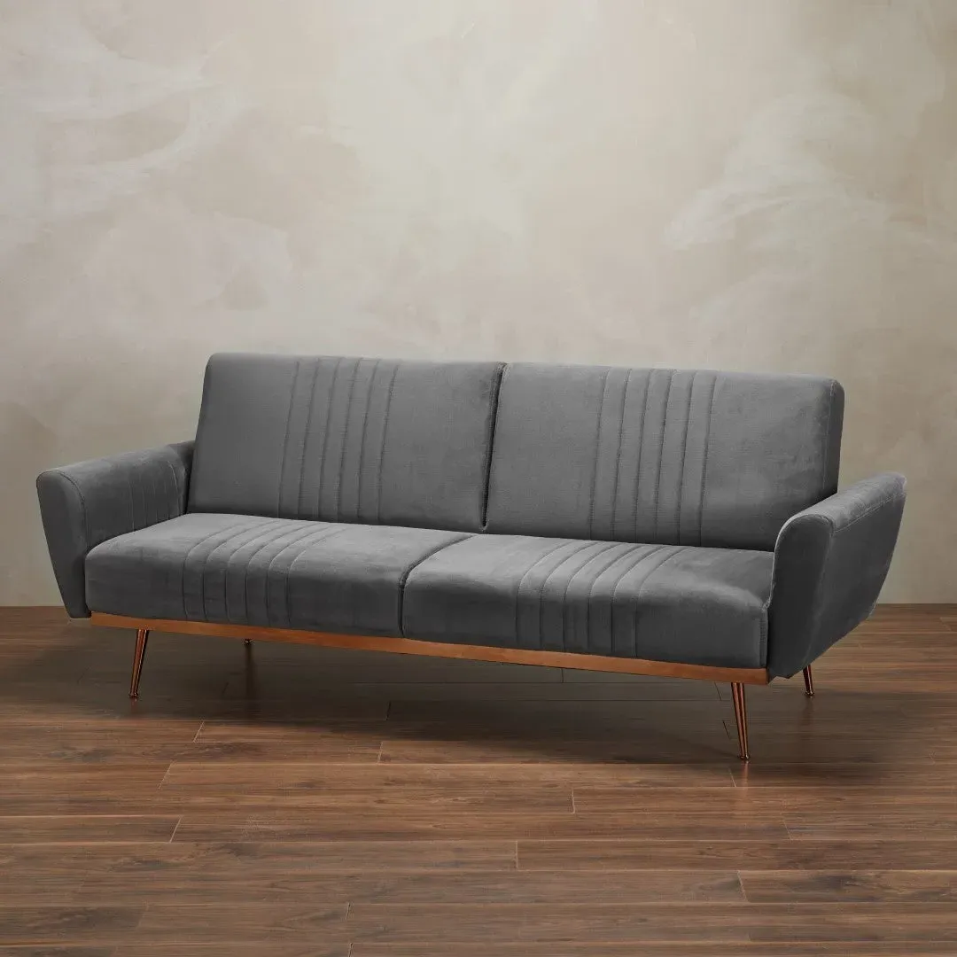 Sofa Bed with Copper Base - Grey, Velvet