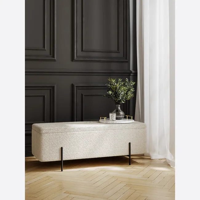 Storage Ottoman with Black Legs - Ivory, Boucle image