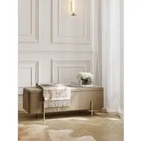 Storage Ottoman with Gold Legs - Beige, Velvet
