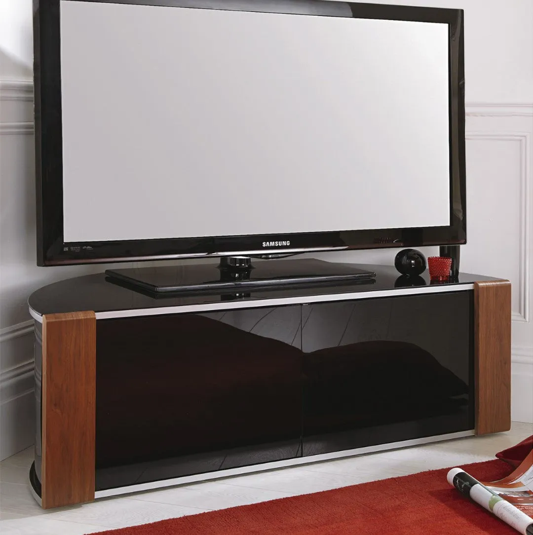 Corner TV Stand with Glass Doors - Oak/Walnut image