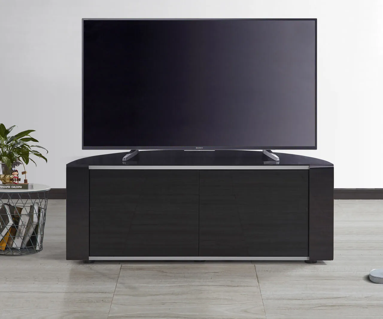 D-Shaped TV Stand with Storage - Black, Glass image