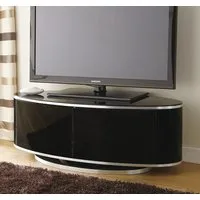 Oval TV Stand with Glass Shelf - Black, High Gloss