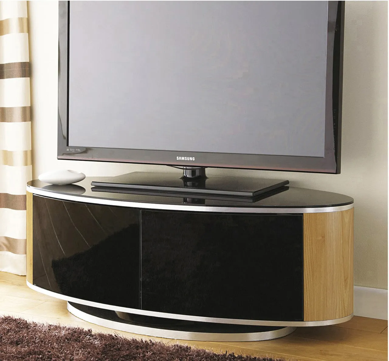 Oval TV Stand with Swivel Base - Black, Oak image