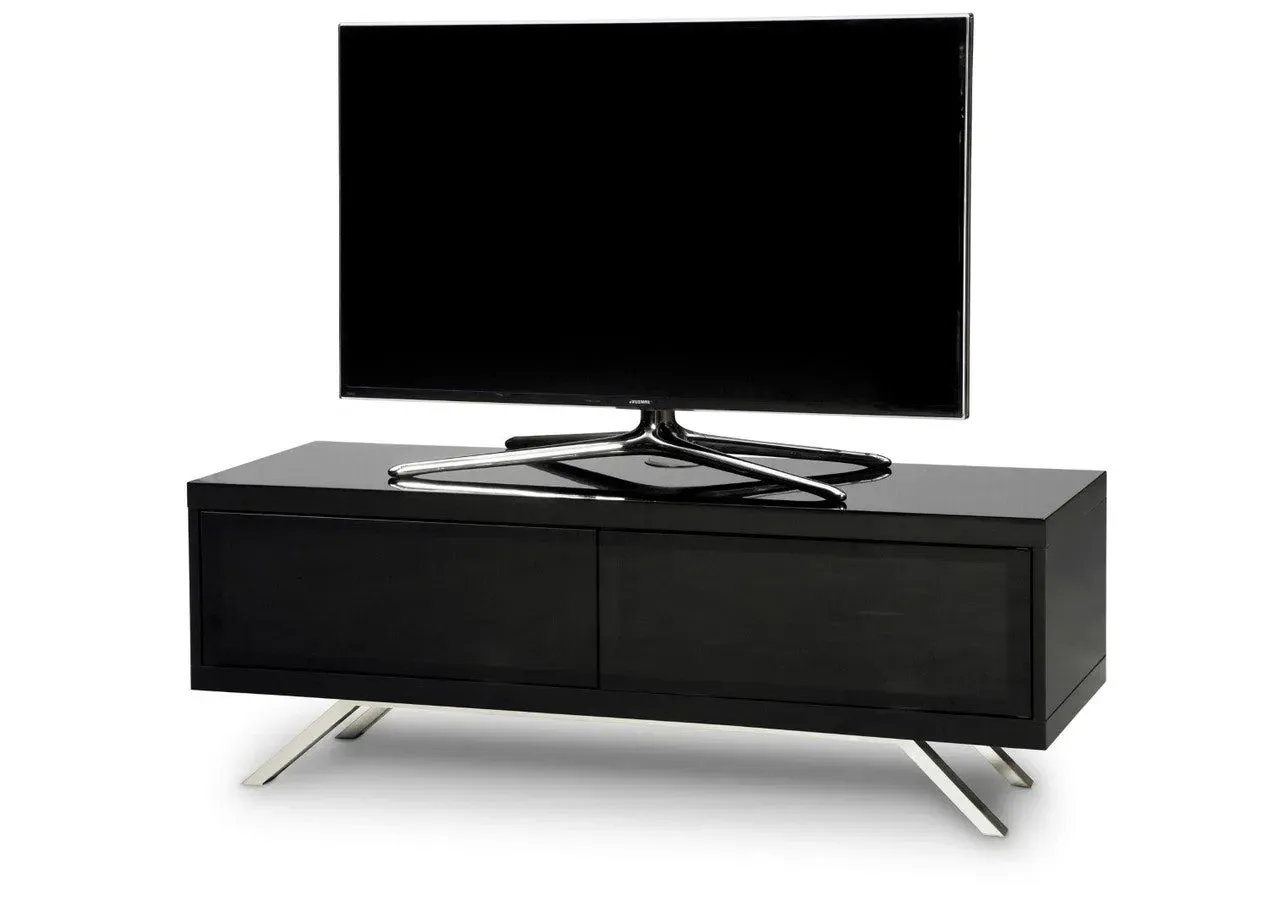 TV Stand with Glass Doors - Black, MDF image