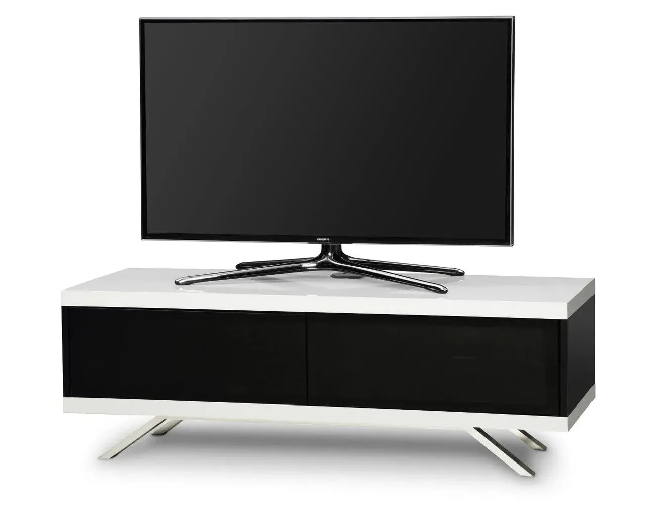 TV Unit with Glass Doors - White, Gloss image