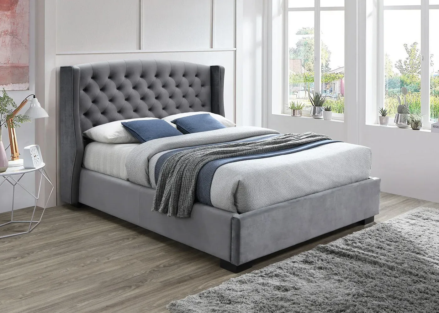 Double Ottoman Bed with Storage - Grey, Velvet image