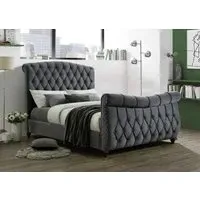 King Size Bed Frame with Button Detail - Grey, Velvet