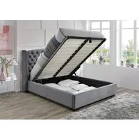 King Size Ottoman Bed with Storage - Grey, Velvet