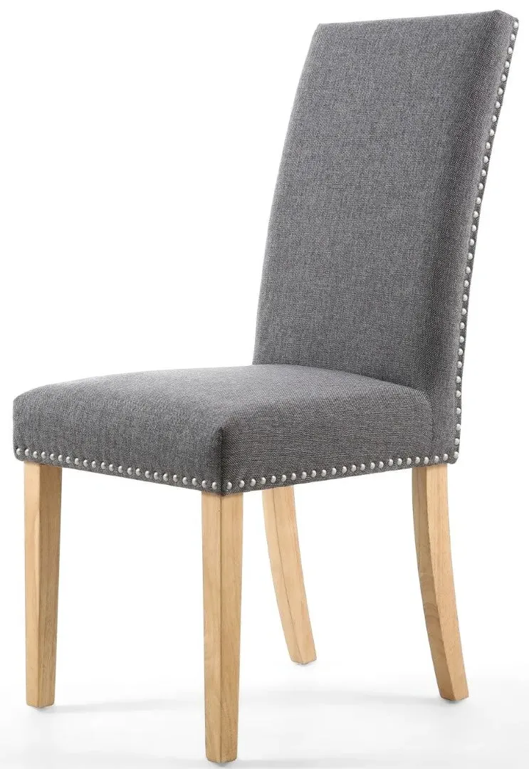 2-Pack Dining Chairs with Stud Detail - Grey, Linen