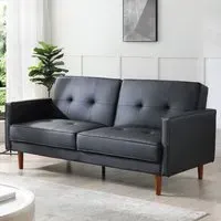 3-Seater Sofa Bed with Storage - Black, Leather