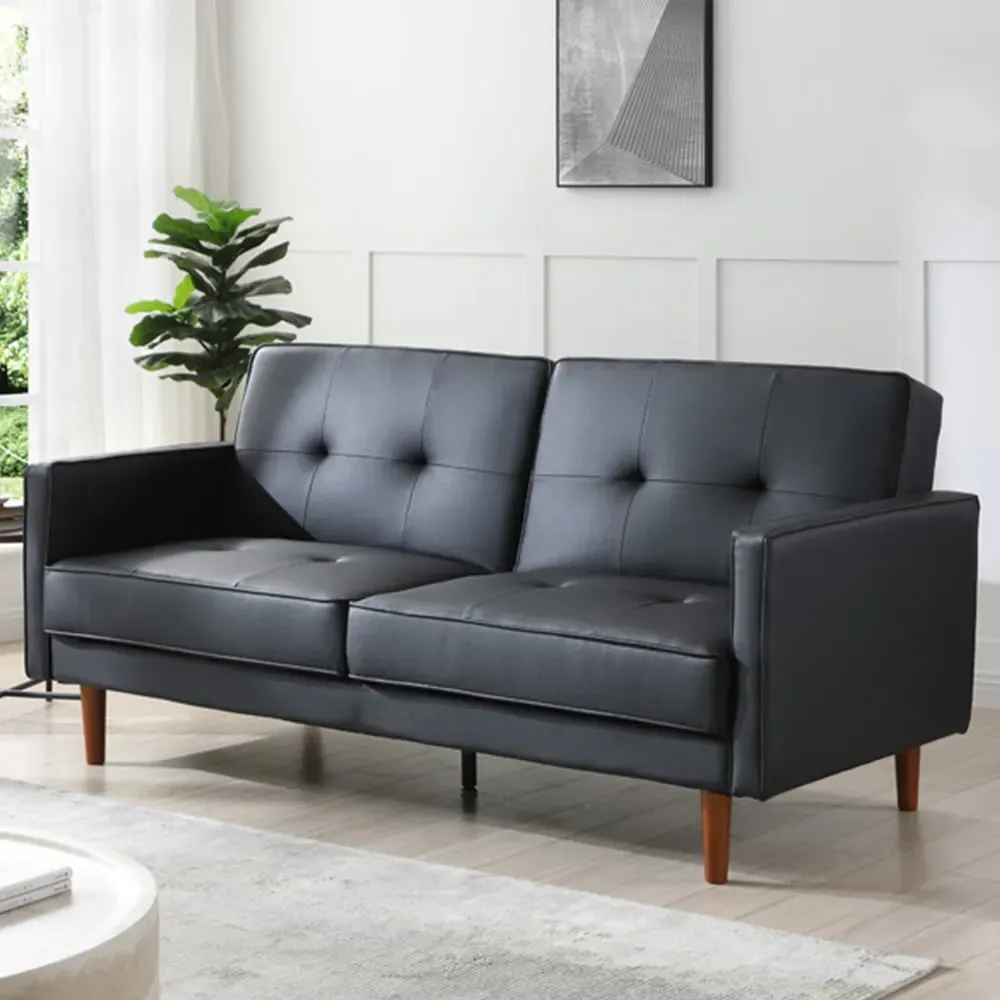 3-Seater Sofa Bed with Storage - Black, Leather image