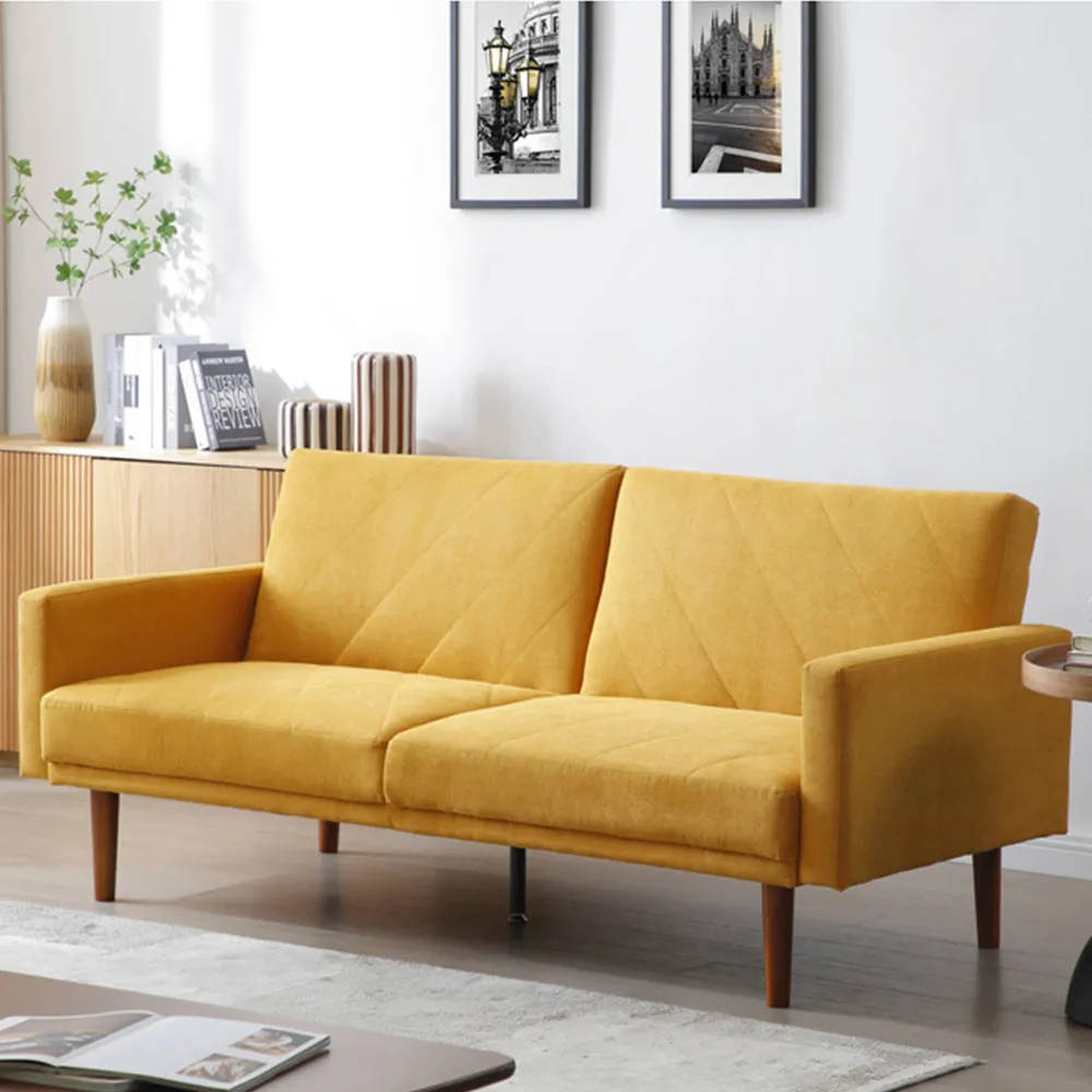 3-Seater Sofa Bed with Storage - Mustard, Fabric