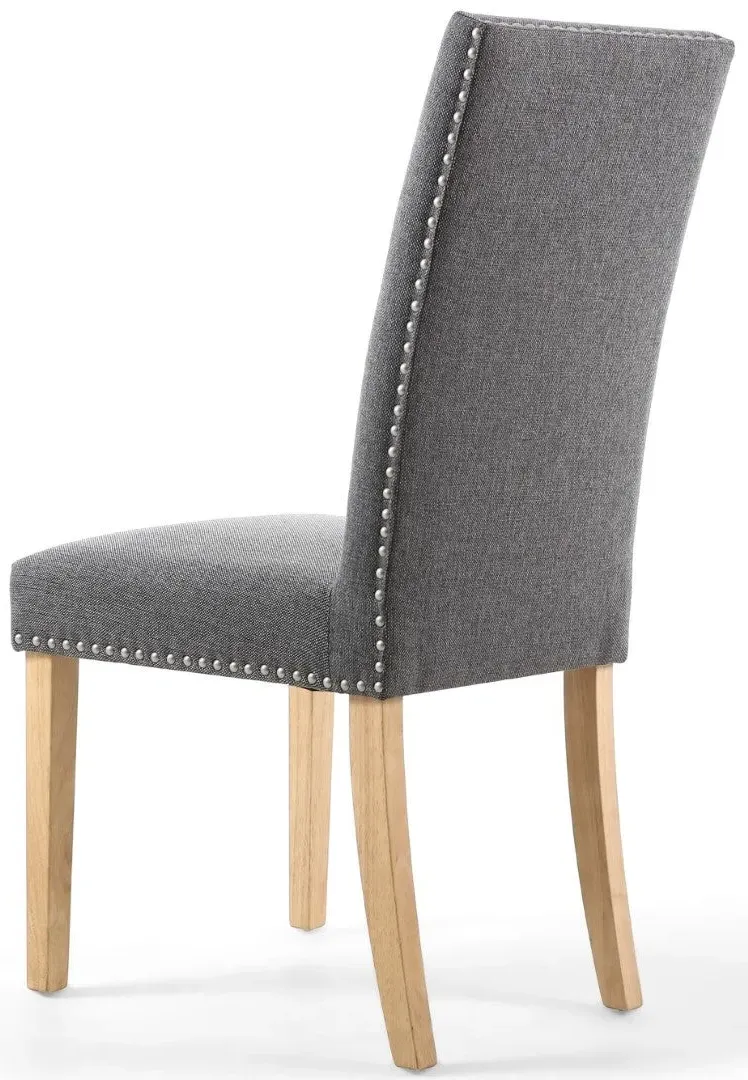 4-Pack Dining Chairs with Stud Detail - Grey, Linen
