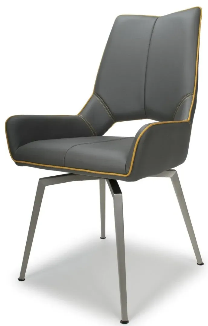 4-Pack Swivel Dining Chairs - Grey, Leather Effect
