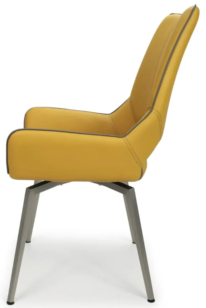 4-Pack Swivel Dining Chairs - Yellow, Leather Effect