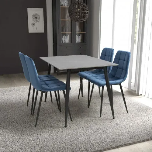 5-Piece Dining Set with Table - Blue, Ceramic