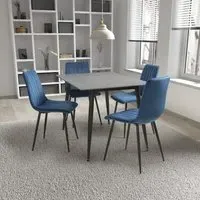 5-Piece Dining Set with Table - Blue, Ceramic