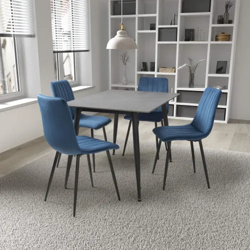 5-Piece Dining Set with Table - Blue, Ceramic