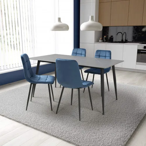 5-Piece Dining Set with Table - Blue, Ceramic