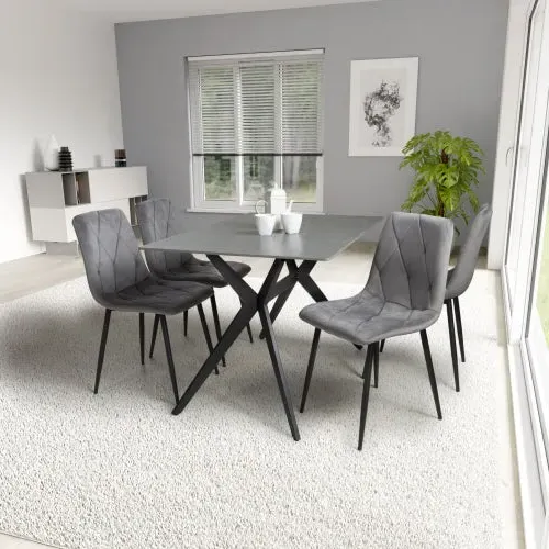 5-Piece Dining Set with Table - Grey, Ceramic