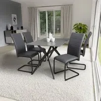 5-Piece Dining Set with Table - Grey, Ceramic