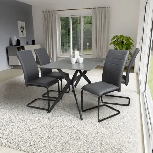 5-Piece Dining Set with Table - Grey, Ceramic