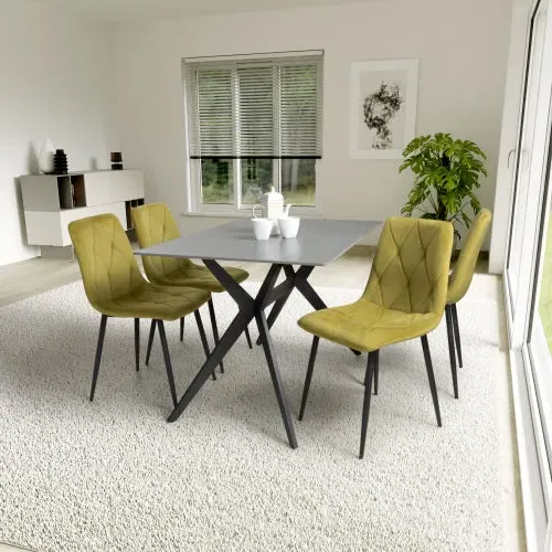 5-Piece Dining Set with Table - Grey, Ceramic