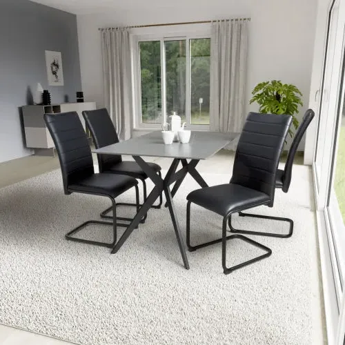 5-Piece Dining Set with Table - Grey, Ceramic